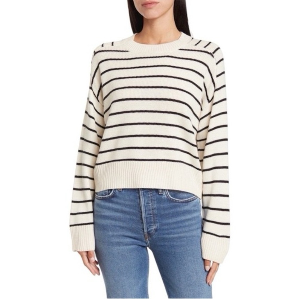 T Tahari Black Striped Crewneck Sweater